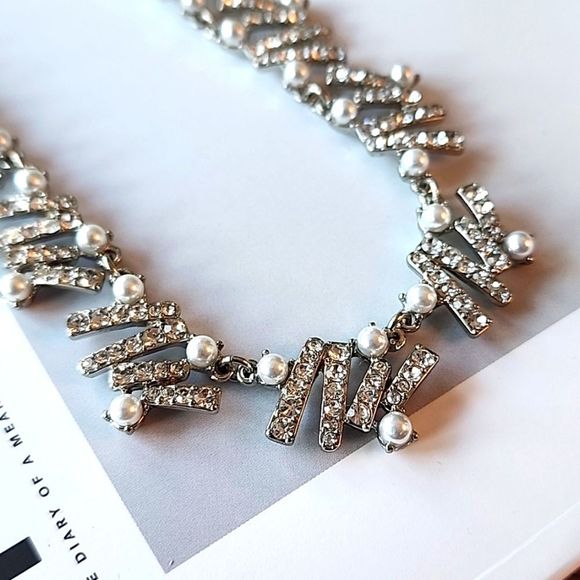 Silver-Tone Pavé & Imitation Pearl Stick All-Around Collar Necklace, 17" + 3" ex - Picture 3 of 4